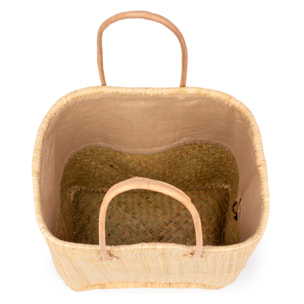 Vigonovo bolso shopper mujer. Fabricado en rafia y paja, con asas de cuero.