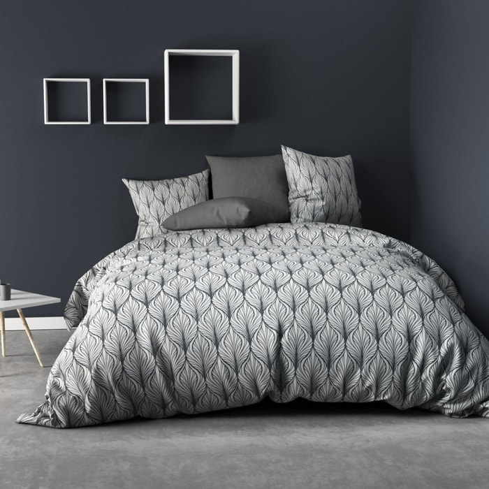 Parure de couette 3pcs 100% microfibre motif - blanc et gris