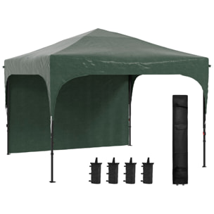 Carpa Plegable 3x3 m Altura Ajustable Cenador de Jardín con Lateral Desmontable Techo de Ventilación 4 Sacos de Arena y Bolsa de Transporte para Camping Fiestas Verde