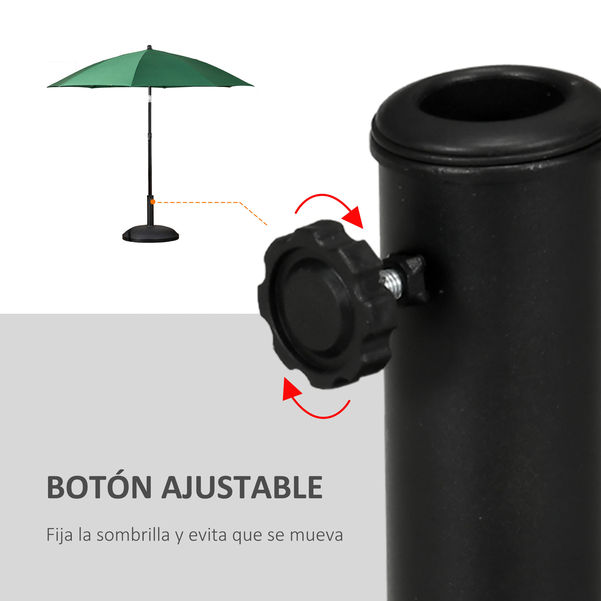 Base para Sombrilla Redonda, 25 kg, Soporte de Parasol de Cemento, con Perilla, Pie para Sombrilla con Postes Ø35 mm, Ø38 mm, Ø48 mm, Fácil de Montaje, para Jardín, Patio, Terraza, Negro