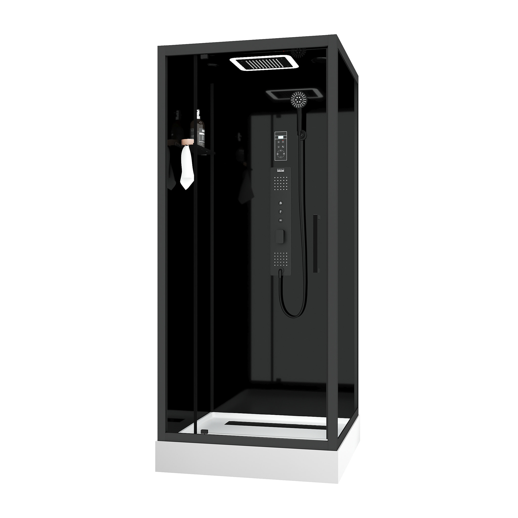 Cabine de douche Carrée Hydro 90x90x218 cm - Porte Pivotante - Fond & Profilés Noir Mat