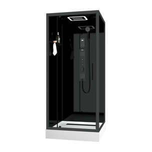 Cabine de douche Carrée Hydro 90x90x218 cm - Porte Pivotante - Fond & Profilés Noir Mat