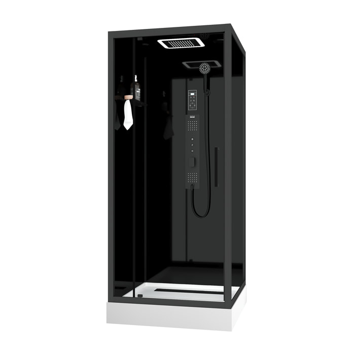 Cabine de douche Carrée Hydro 90x90x218 cm - Porte Pivotante - Fond & Profilés Noir Mat