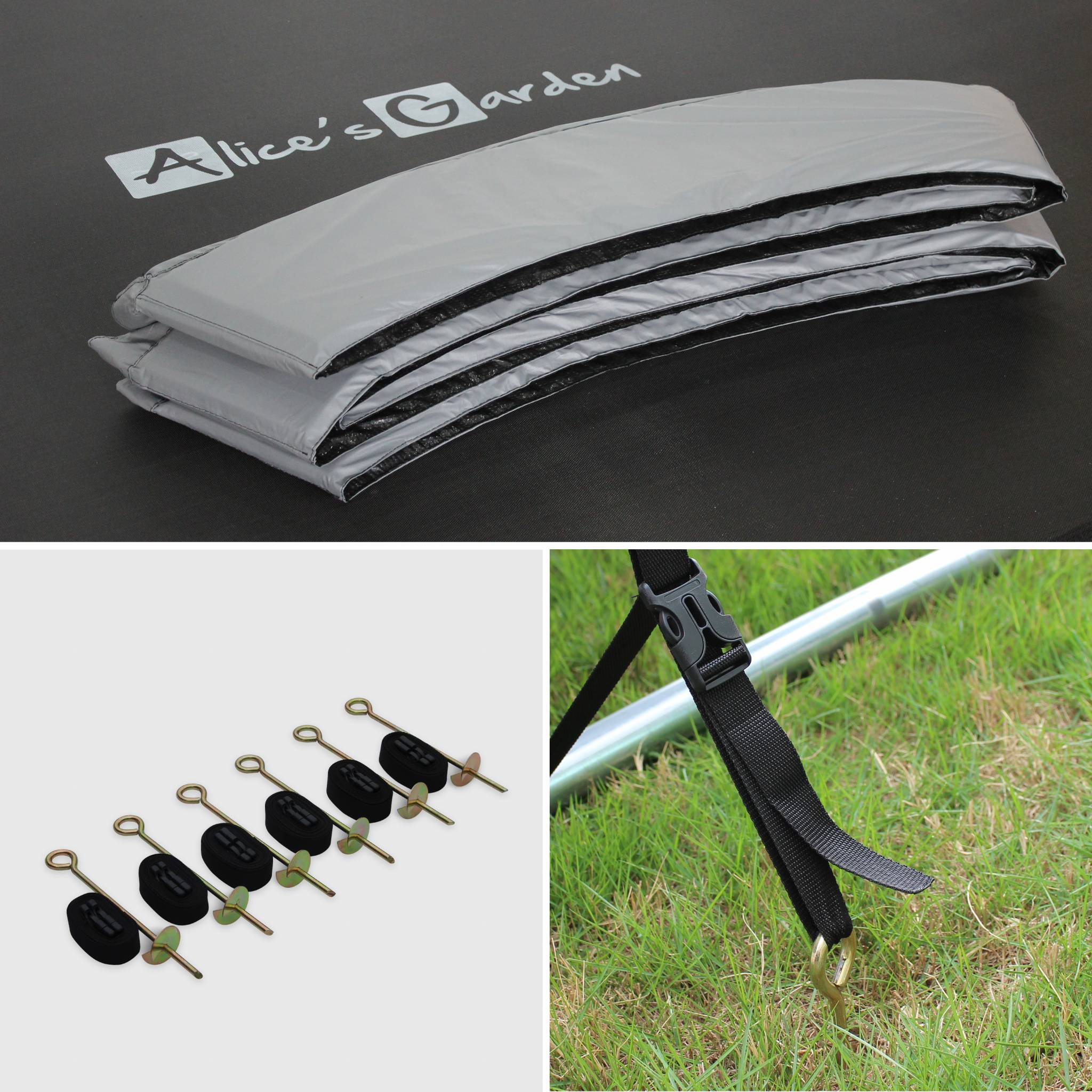Trampoline 490cm gris avec filet de protection. échelle. bâche. filet pour chaussures. kit d'ancrage - Jupiter XXL - Trampoline de jardin 490 cm 4m|Qualité PRO.|Normes EU.