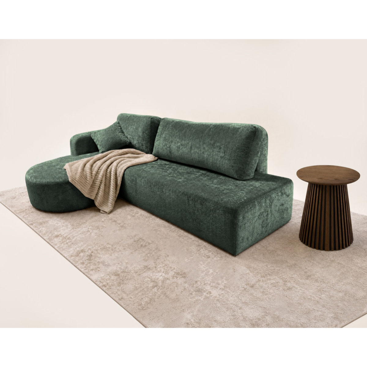 Miro - Canapé d'angle gauche 4 places convertible avec coffre en velours texturé - Vert
