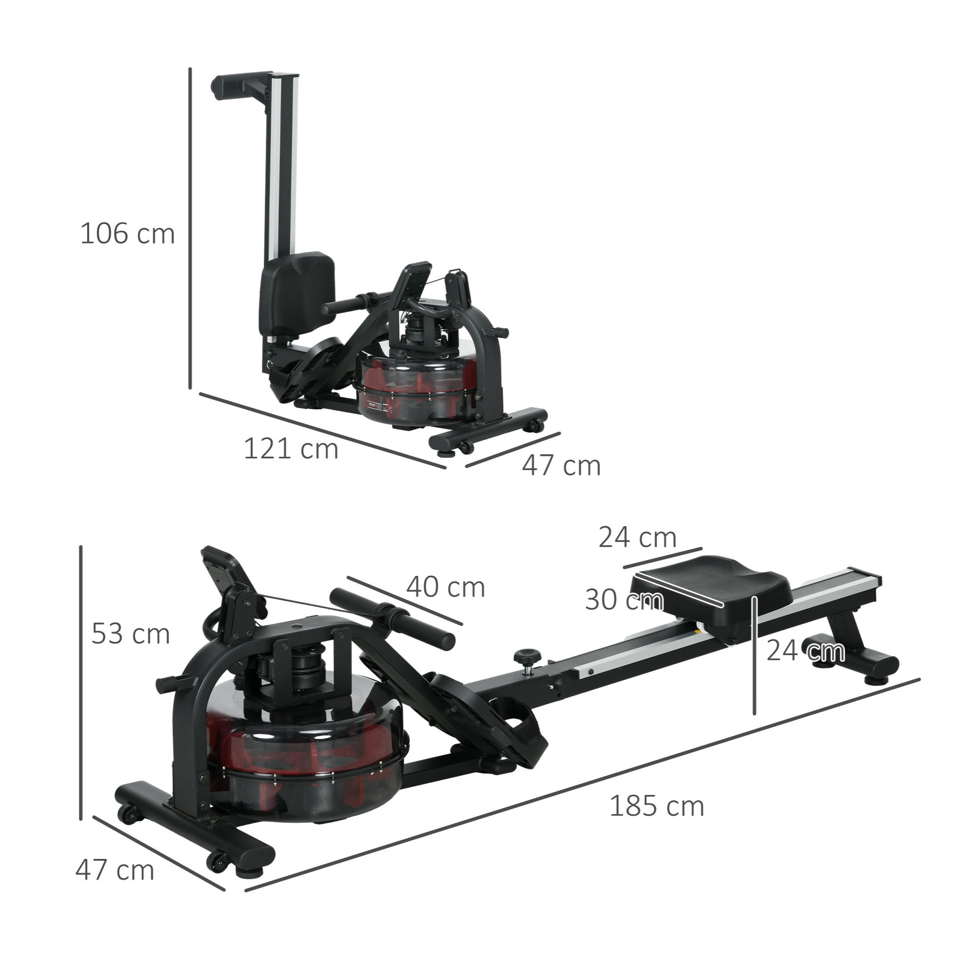 Rameur à eau rameur pliable 6 niveaux de résistance écran LCD multifonction noir