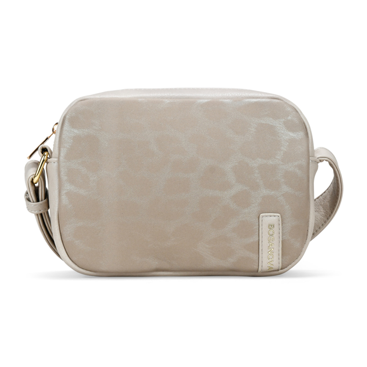 Bolso bandolera taupe con grabado de leopardo