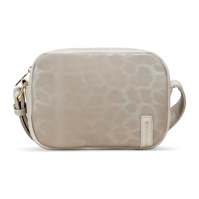 Bolso bandolera taupe con grabado de leopardo