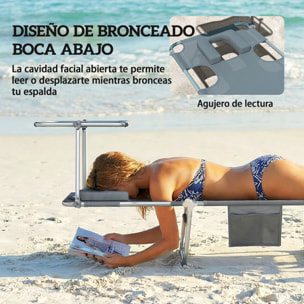 Set de 2 Tumbonas Jardín Exterior, Tumbonas Plegables con Reposacabezas, Dosel 360°, Orificio Facial, Bolsillo Lateral, Respaldo Reclinable 5 Posiciones y Textilene 550 g/m² para Playa, Gris