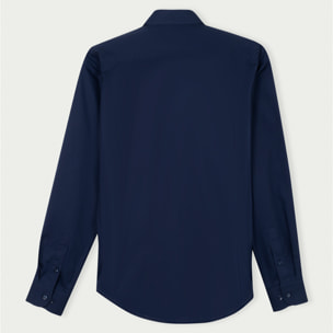 Camicia Uomo 1 Bottone Italiano Slim Popeline Stretch Unito Blu