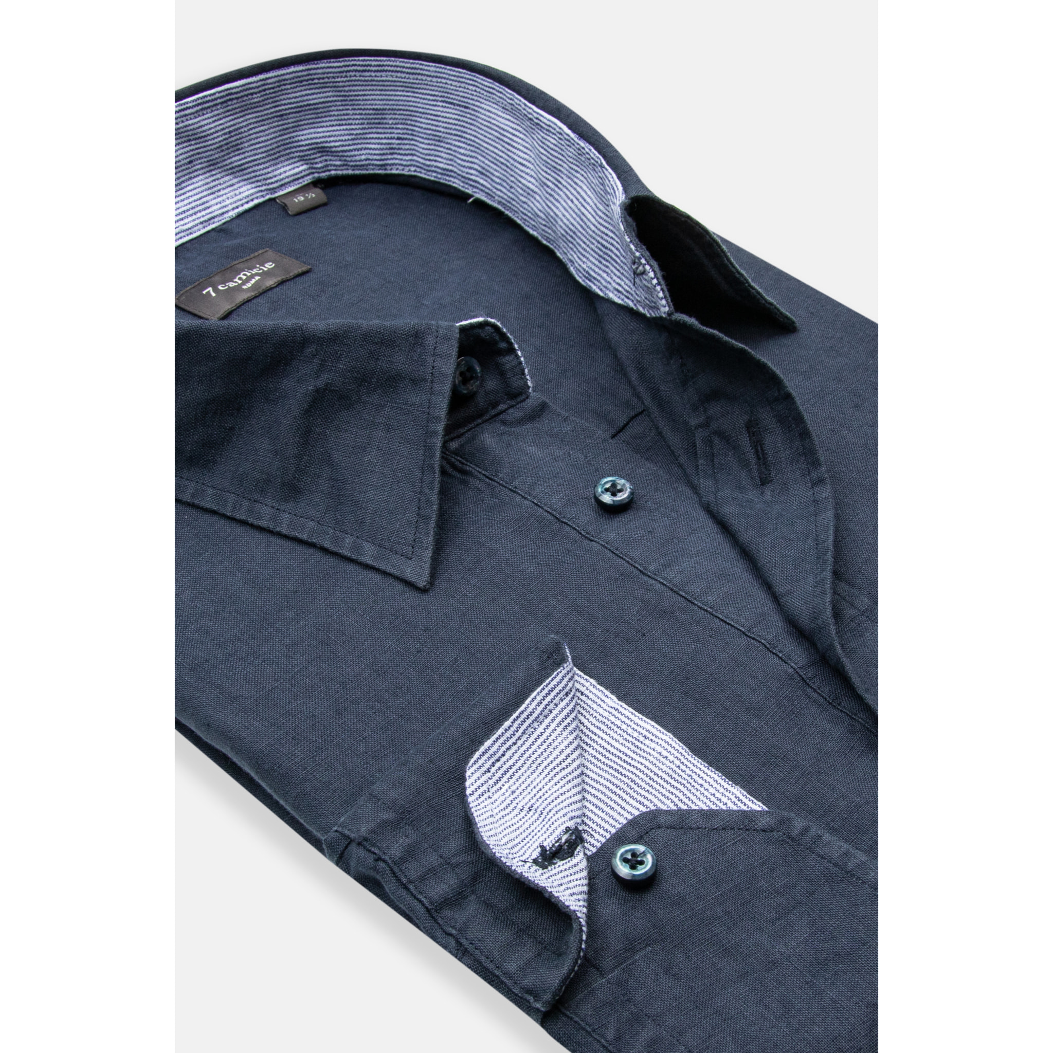 Camicia Uomo 1 Bottone Italiano Lino Unito Blu