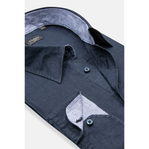 Camicia Uomo 1 Bottone Italiano Lino Unito Blu