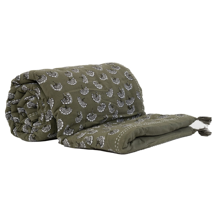 Édredon imprimé 100% coton avec pompon - Kaki