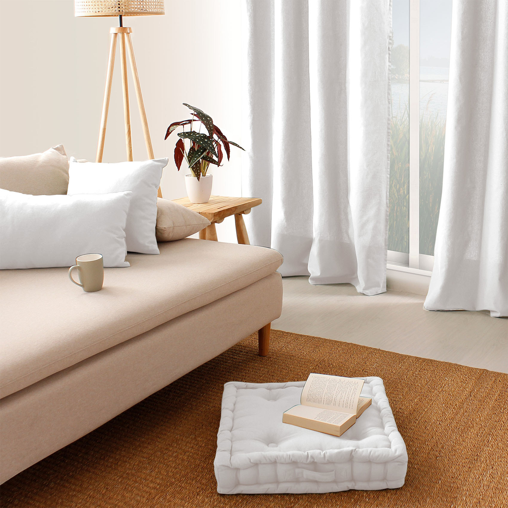 Coussin déhoussable uni en coton - Blanc