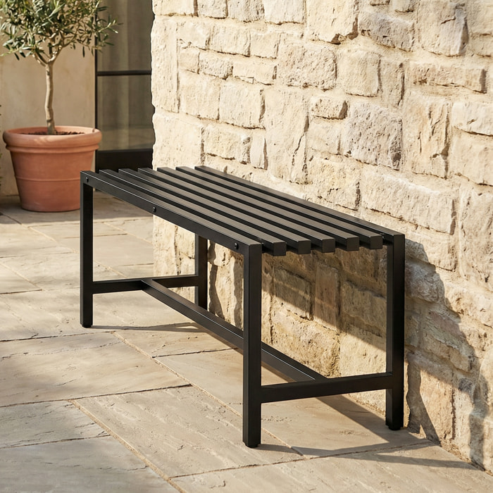 Banc de jardin 2 places assise à lattes acier galvanisé noir