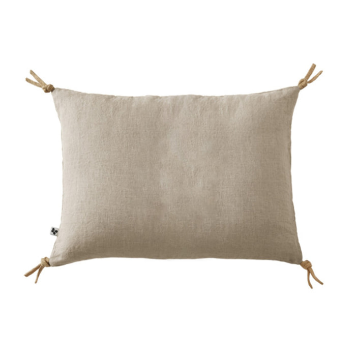 Coussin 40 x 60 cm en lin lavé avec 4 nouettes en jute - SOLINE