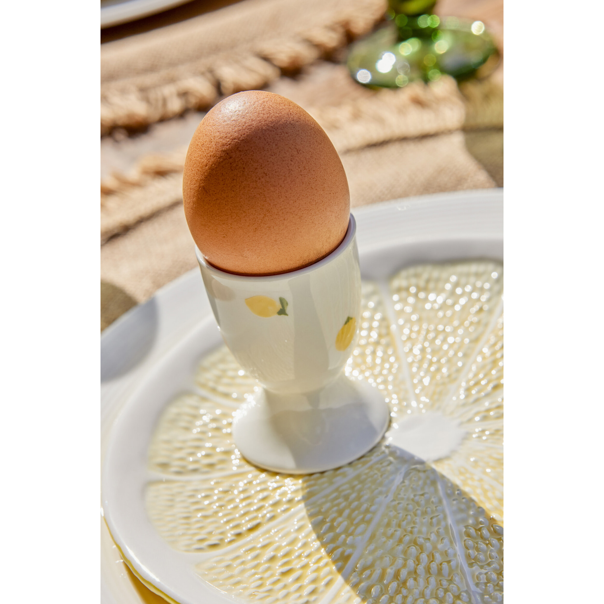 J-Line Assiette Citron Dolomite - céramique - jaune clair/blanc - 2 pièces