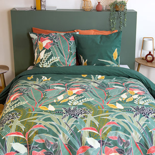 Parure housse de couette 100% motif tropical - vert