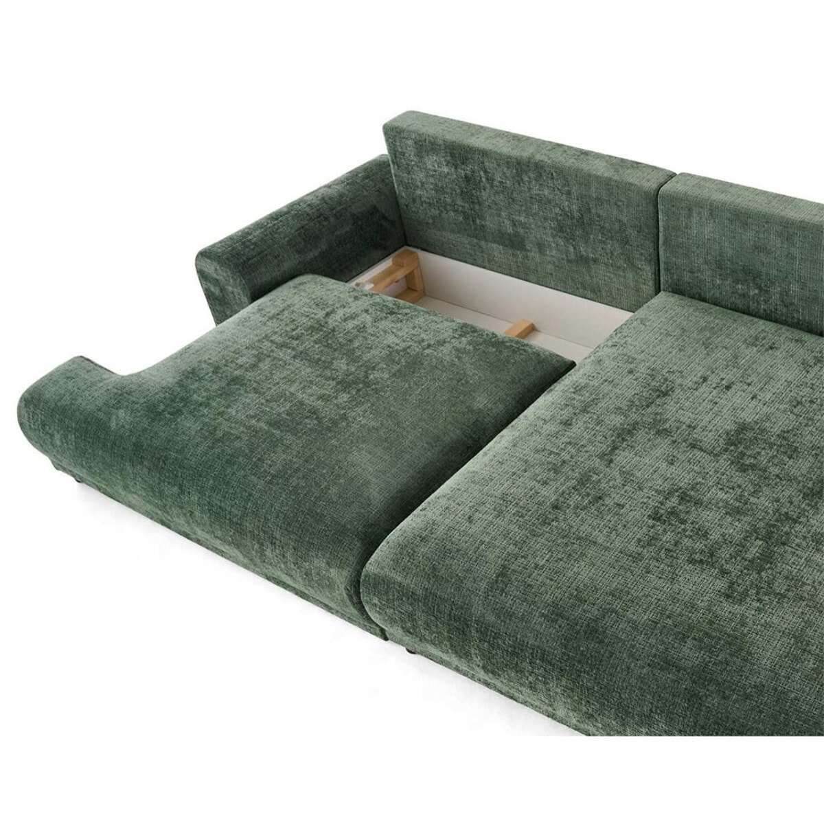 Nelly - canapé d'angle droit 4 places convertible avec coffre en velours texturé - Vert