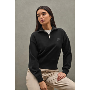 Maglione con mezza cerniera nero in cotone