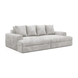 CAMELIA - Canapé 3 places en velours côtelé épais gris clair