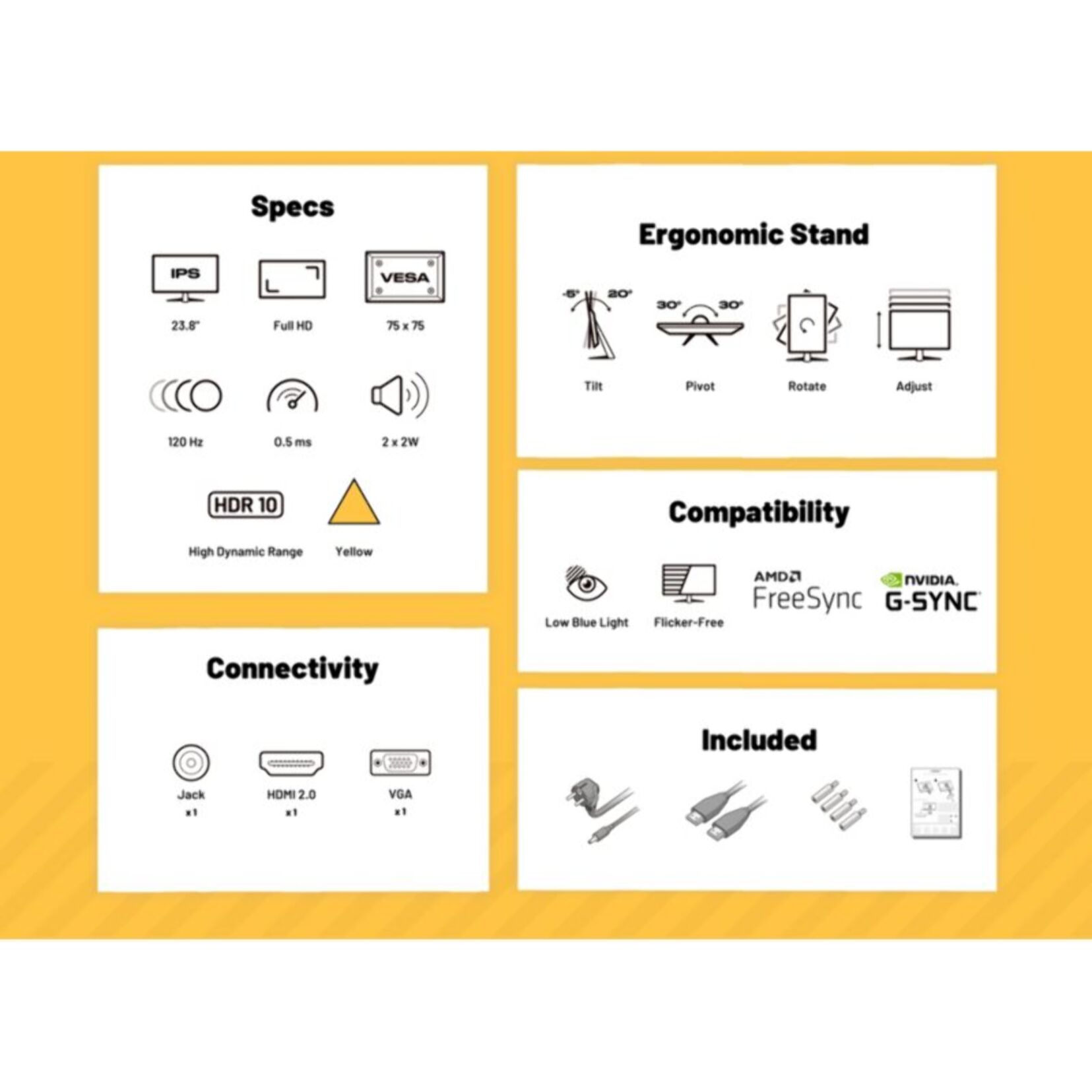 Ecran PC Gamer JAPANNEXT JN IPS238G120F 24" Full HD 120Hz IPS AMD FreeSync