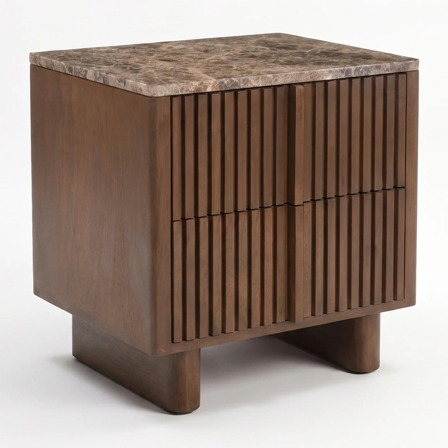 Table de chevet en bois de manguier et plateau en marbre - Flavio