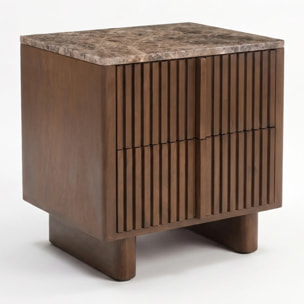 Table de chevet en bois de manguier et plateau en marbre - Flavio