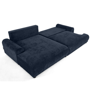 Nelly - canapé d'angle gauche 4 places convertible avec coffre en velours texturé - Bleu
