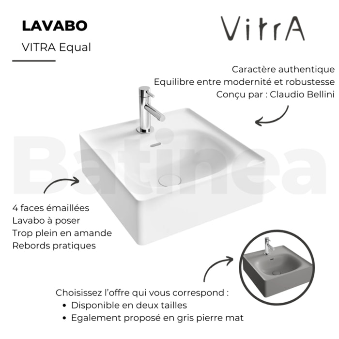 Lavabo à poser VITRA Equal 60 cm avec trop plein blanc