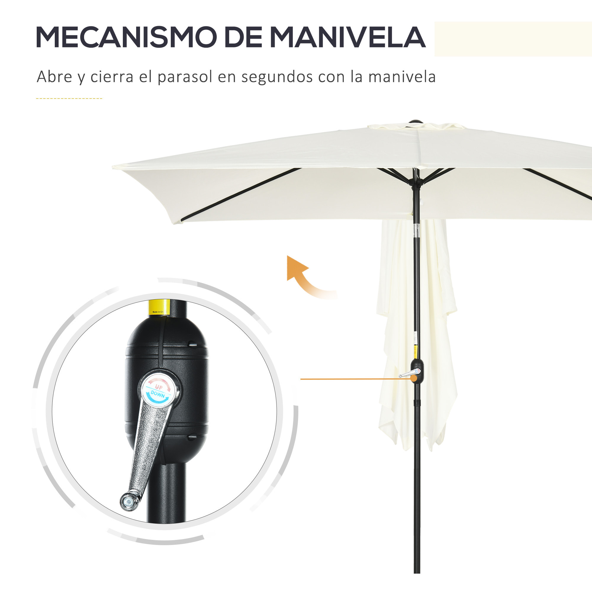 Sombrilla de Aluminio 200x300x240 cm Parasol Rectangular de Jardín Inclinable con Manivela y Poste Desmontable para Terraza Piscina Patio Exterior Crema