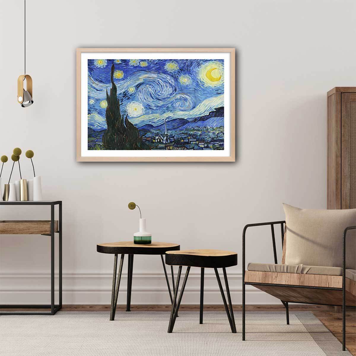 Poster La nuit étoilée - Vincent Van Gogh Affiche + cadre en bois - Chêne