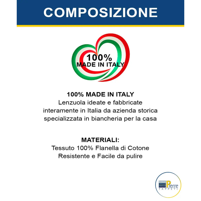 Completo Lenzuola tinta unita Blu Avio 100% Flanella e Made in Italy
