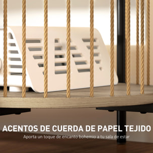 Mueble de TV Bohemio Mesa de TV hasta 55 Pulgadas con Diseño en Cuerda de Papel y 2 Estantes Abiertos para Salón Dormitorio 124x43,5x41 cm Natural