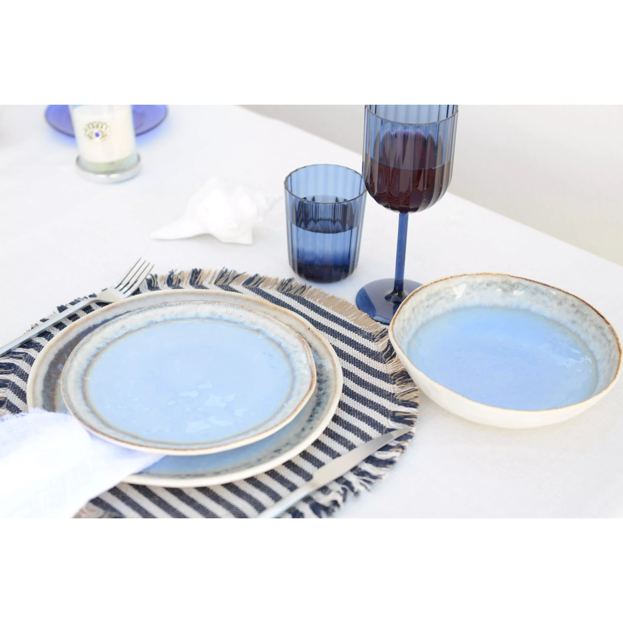 Lot de 6 ASSIETTE PLATE BLEUE EN PORCELAINE 27X27X1.6CM