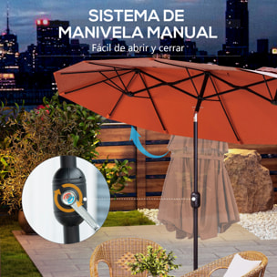 Sombrilla Doble 2,95x1,52 m, Sombrilla Terraza Exterior con Inclinación 45°, Manivela Manual, Orificios de Ventilación, Impermeable, Parasol para Jardín, Terraza, Patio y Piscina, Rojo Vino