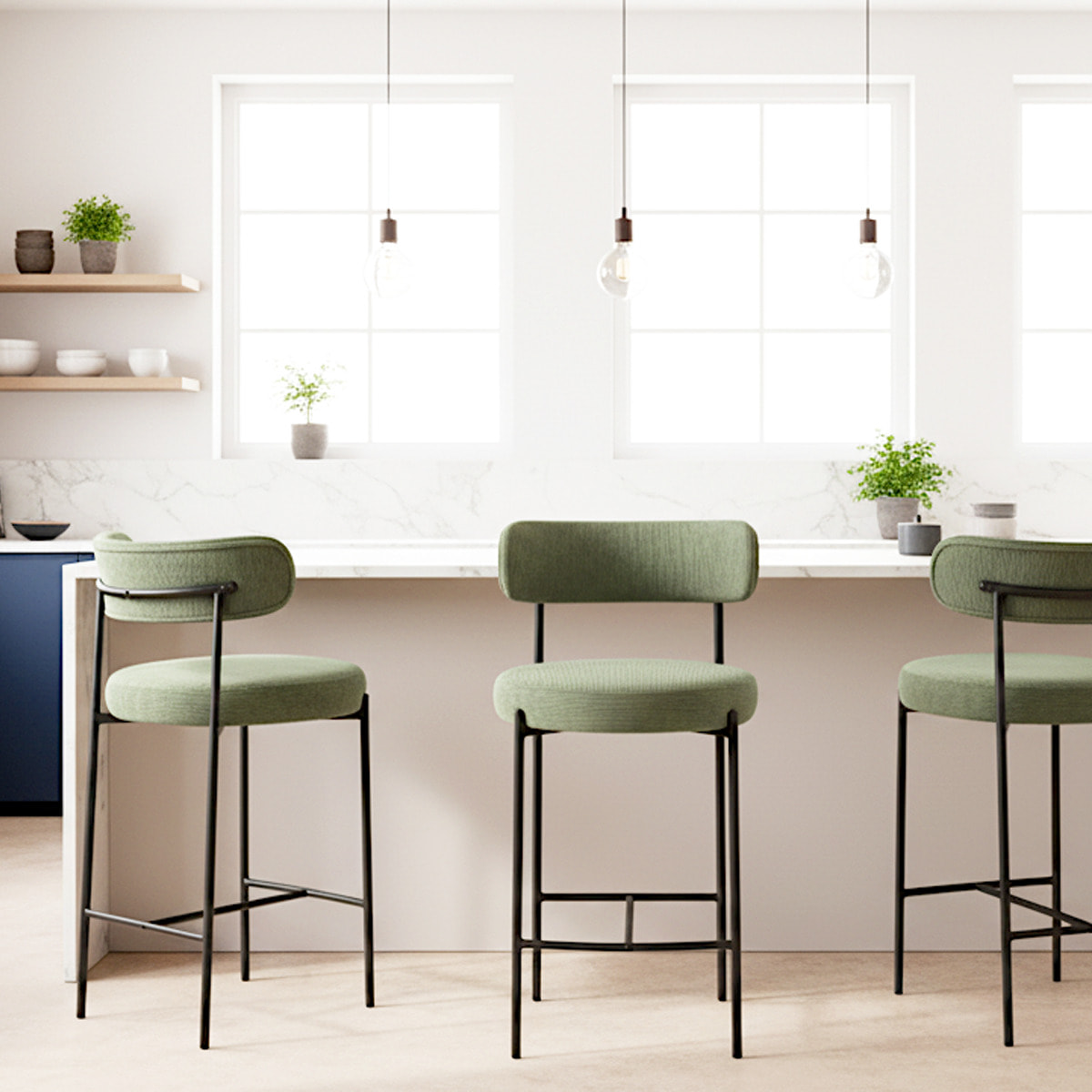 Lot de 2 tabourets de bar en velours côtelé - EVORA