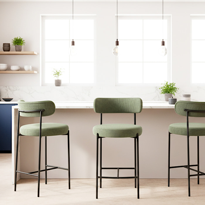 Lot de 2 tabourets de bar en velours côtelé - EVORA