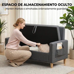 HOMCOM Sofá de 2 Plazas Tapizado en Lino Sintético con Espacio de Almacenamiento, Sofá Moderno con 2 Almohadas, Bolsillo y Patas de Madera, Carga 240 kg para Dormitorio, Salón 135x71x84 cm Gris Oscuro