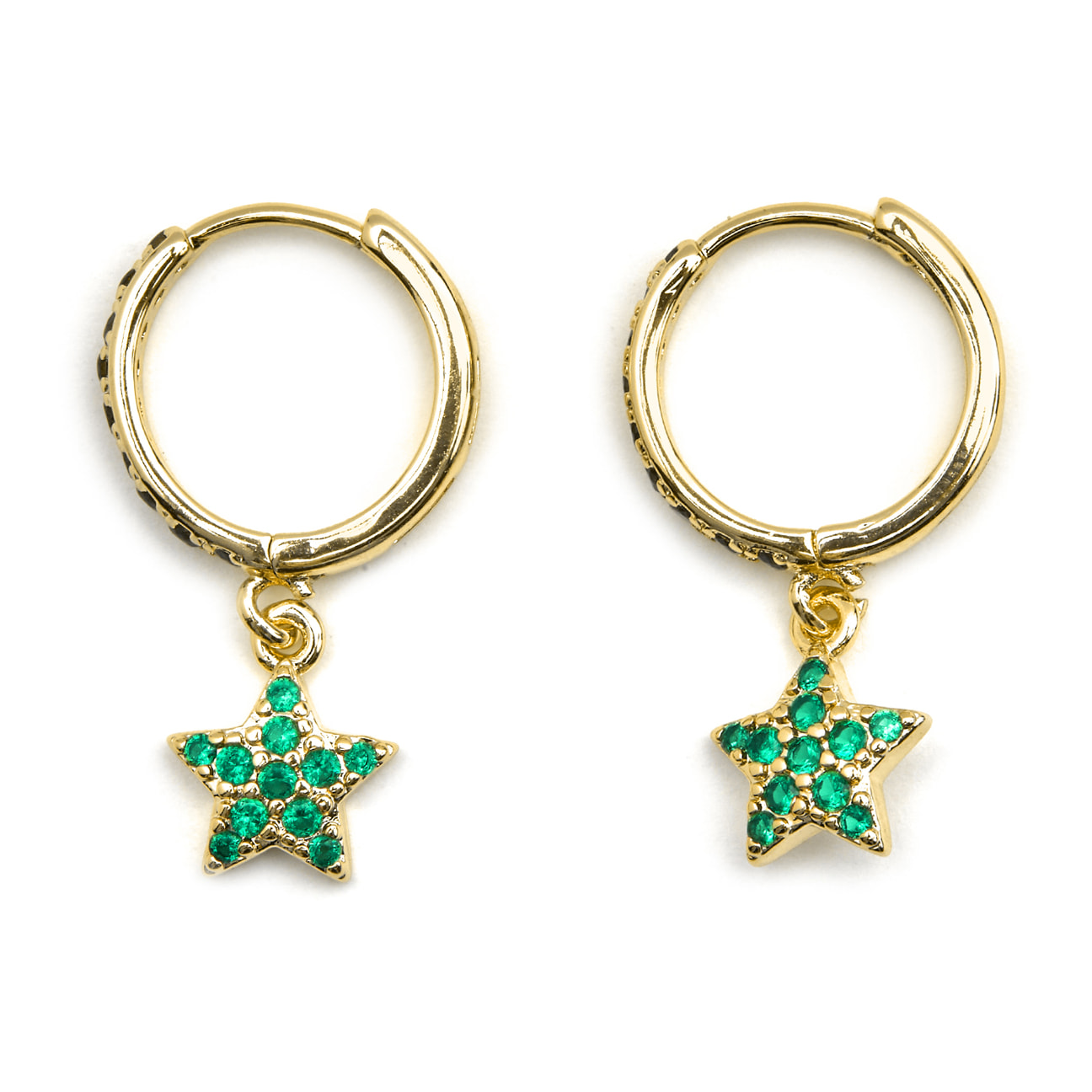 Pendientes con Circonita Esmeralda acabado oro 18k