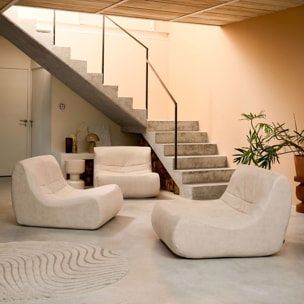 Fauteuil chauffeuse en velours style contemporain 3 places beige