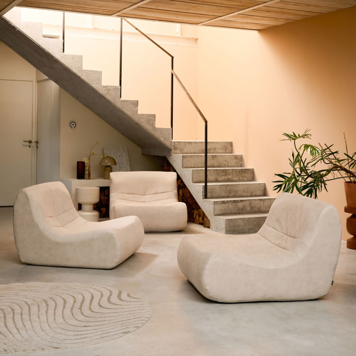 Fauteuil chauffeuse en velours style contemporain 3 places beige