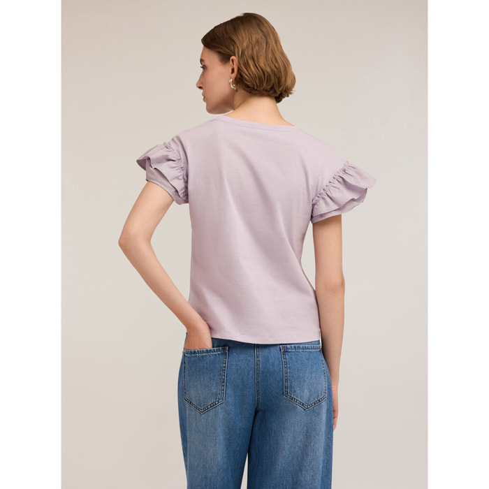 Motivi - T-shirt con maniche volant - Viola