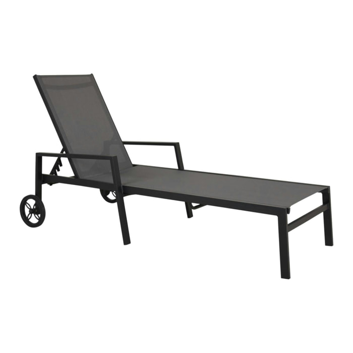 Transat à roulettes en aluminium noir STOCKHOLM