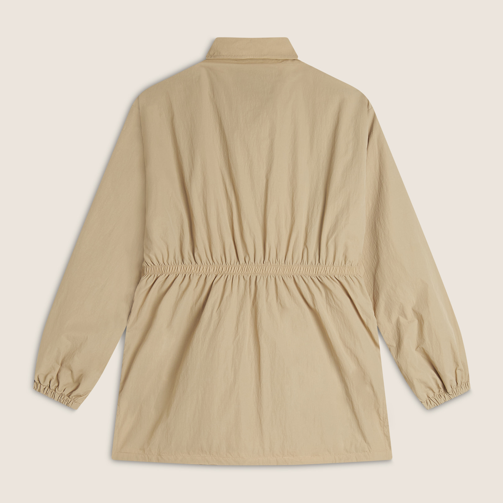 Parka donna collo alto in nylon con zip ed elastico in vita