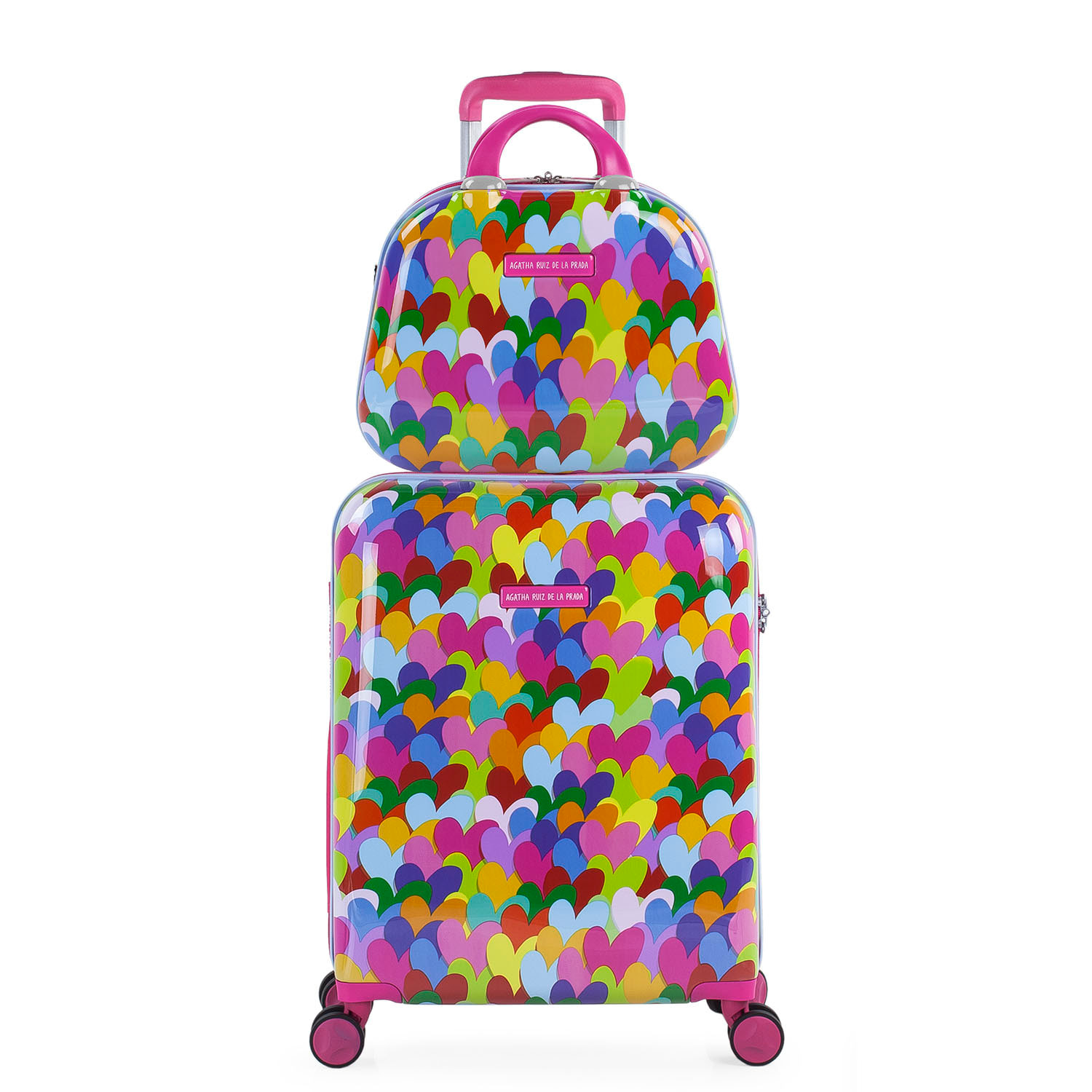 Maleta Cabina Y Neceser Agatha Ruiz De La Prada Corazones Fucsia