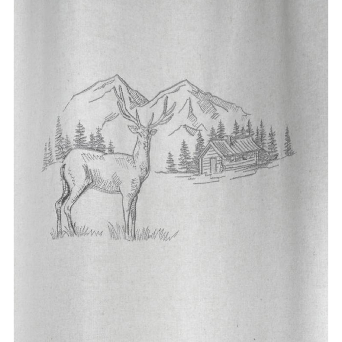 Rideau cerf esprit chalet  - Effet laine brodé - Naturel