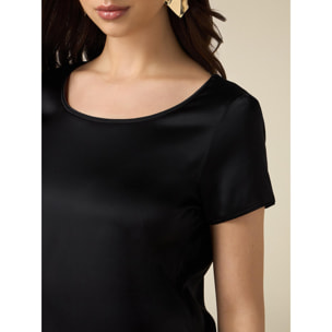 Oltre - Blusa maniche corte in raso - Nero