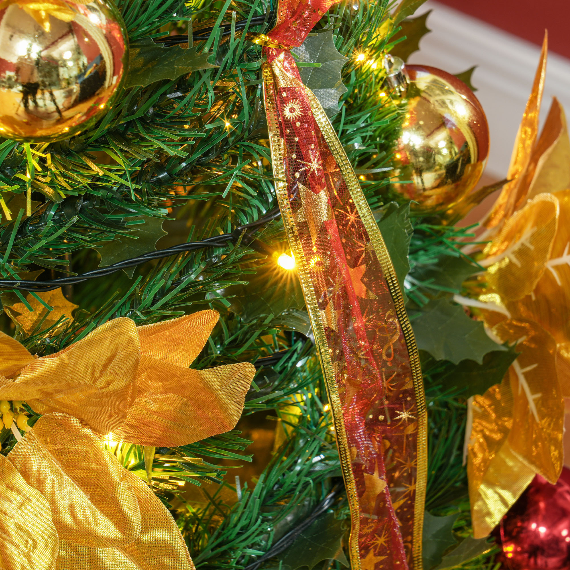 Árbol de Navidad 150 cm Árbol de Navidad Artificial Plegable con Luces LED y Adornos Pre-instalados Árbol Navideño para Interior Verde