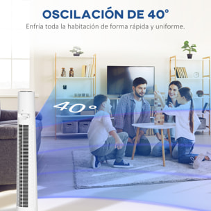 Ventilador de Torre, Ventilador de Pie Silencioso 50W con Control Remoto, 3 Velocidades, 3 Modos, Temporizador 12H, Oscilación 40°, Pantalla LED, para Hogar y Oficina, Blanco